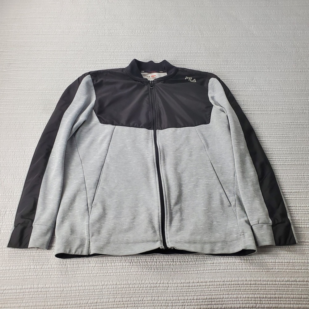 Fila Sport Track Jacket Mens Large Gray Black Full Zip Y2K Colorblock Bomber